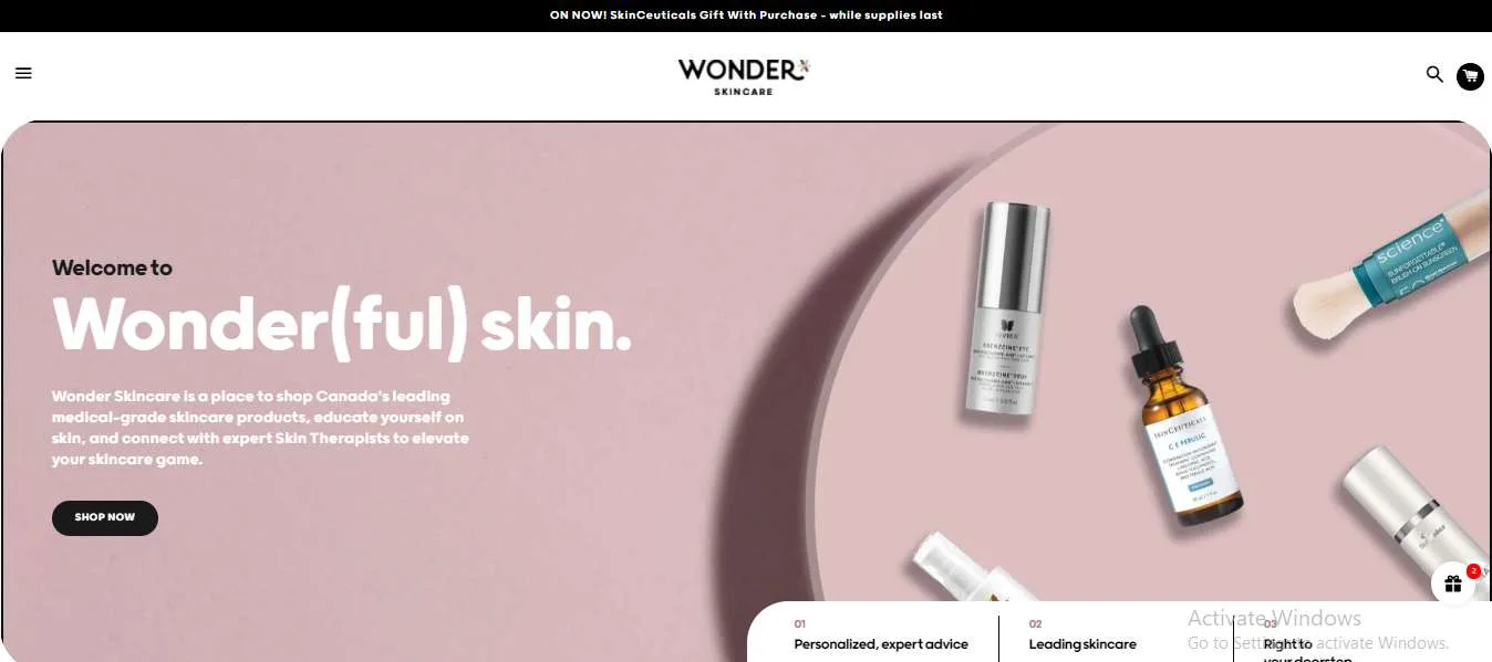 Wonder Skincare ecommerce developed by Ackrolix