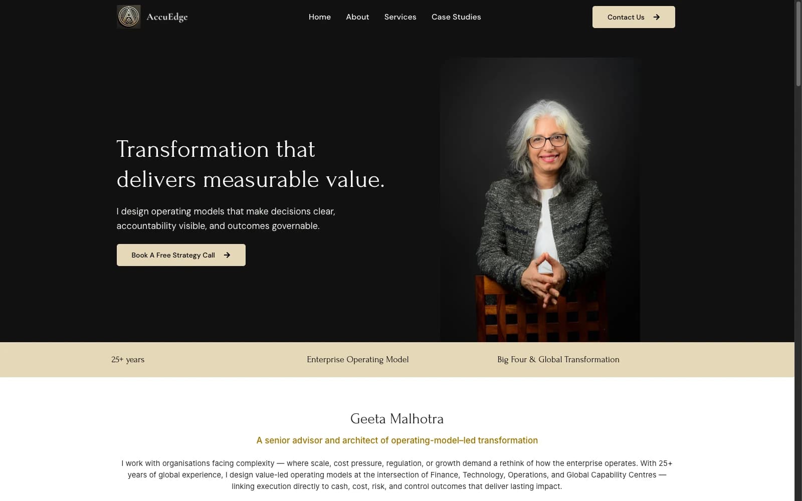 AccuEdge business advisory website design — homepage screenshot