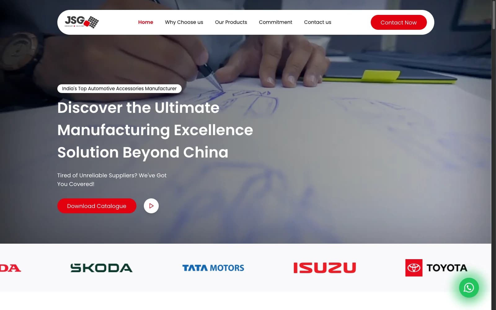 JSG InnoTech automotive manufacturing landing page — homepage screenshot