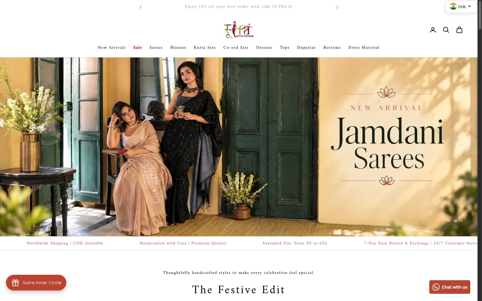 Sutra Clothing fashion Shopify eCommerce website — homepage screenshot