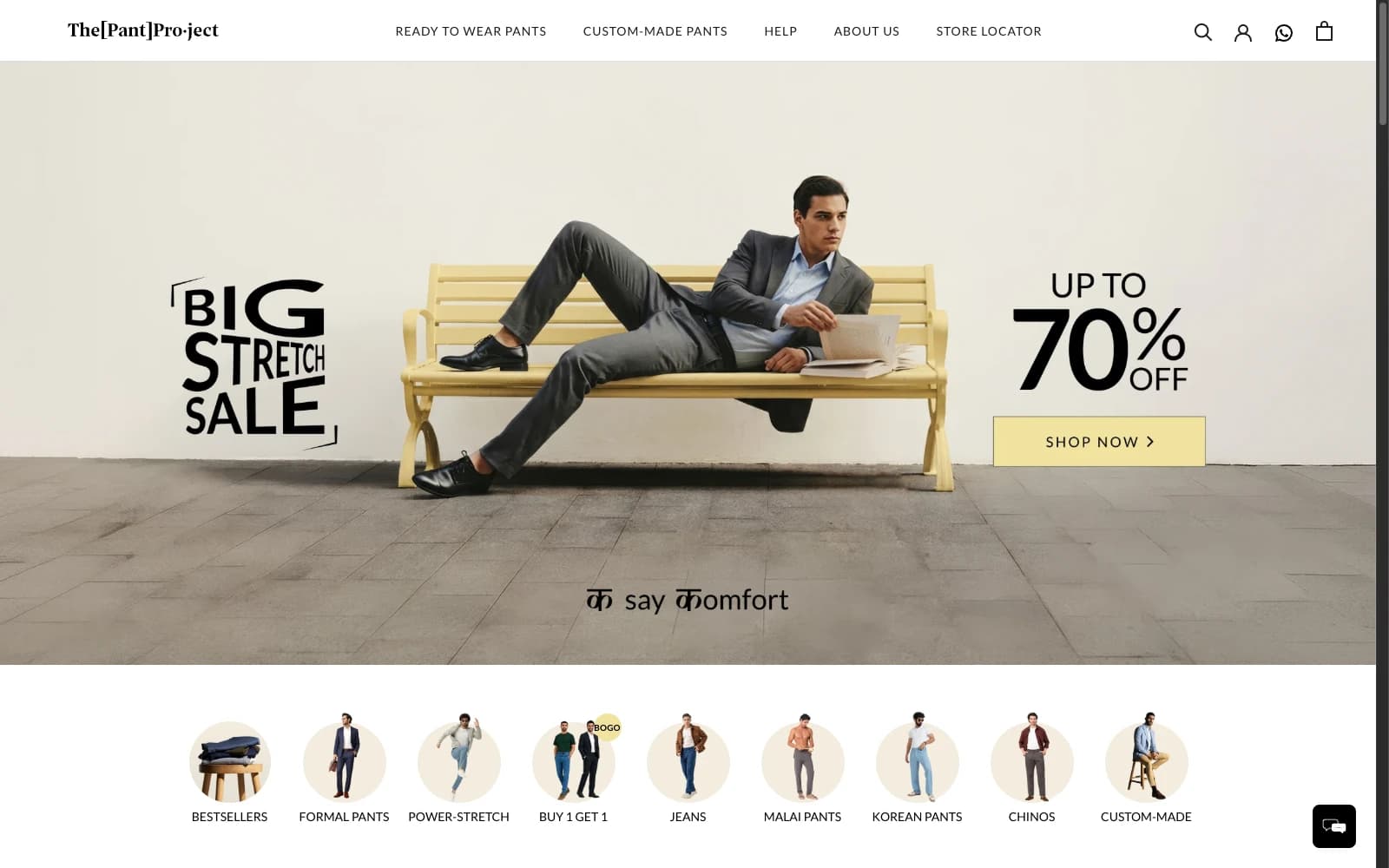 The Pant Project apparel Shopify eCommerce website — homepage screenshot