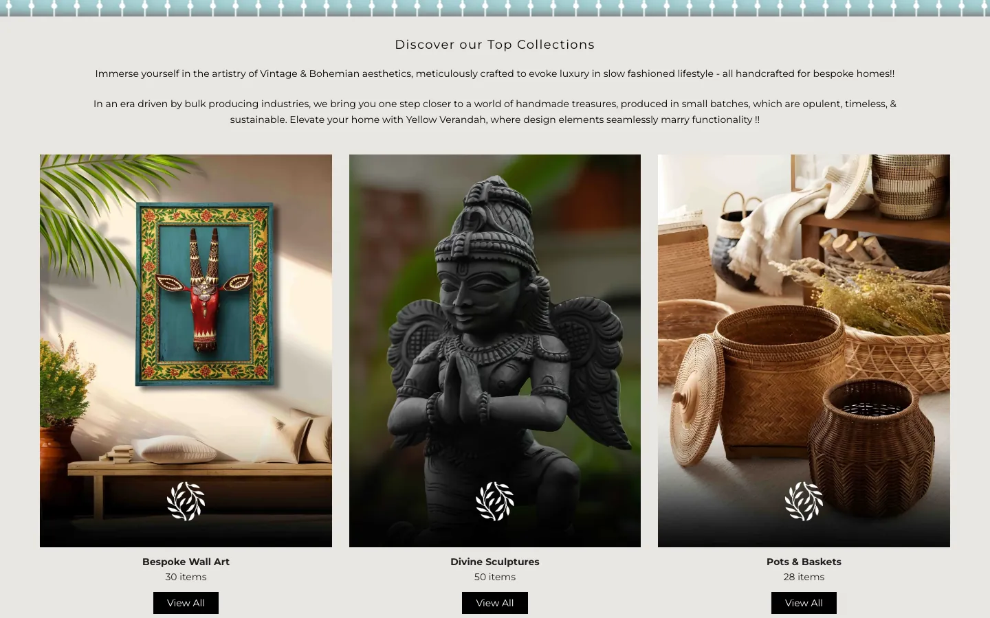 Discover our Top Collections section with tiles for Bespoke Wall Art, Divine Sculptures and Pots & Baskets