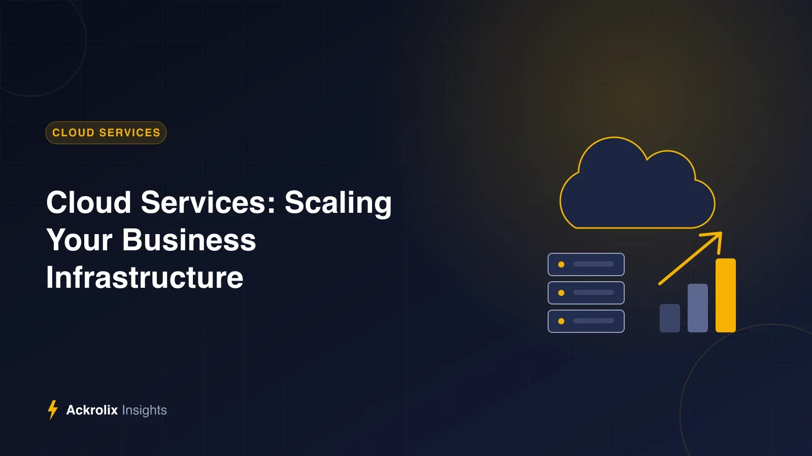Cloud, servers and growth chart illustration for Ackrolix's article on scaling business infrastructure with cloud services