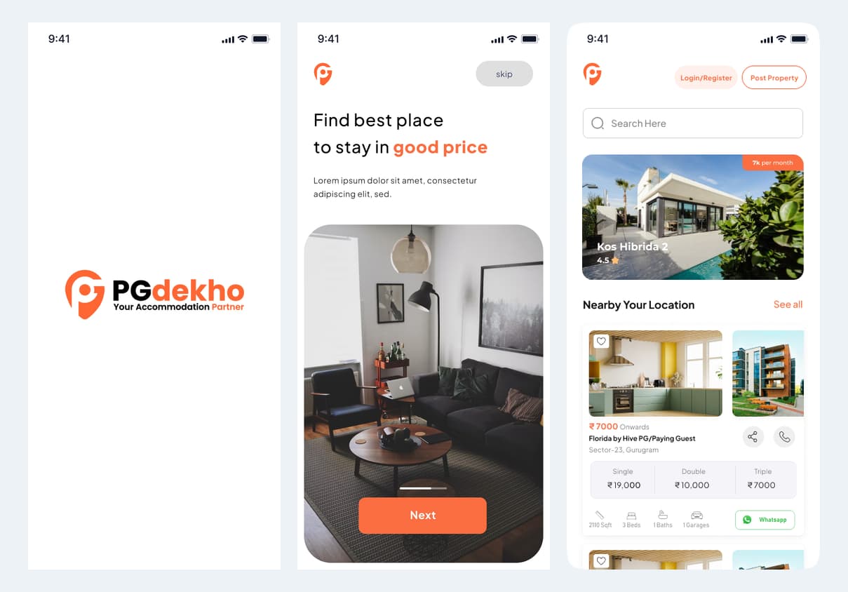 PG Dekho Rental Property App PG Dekho rental property mobile app screen overview