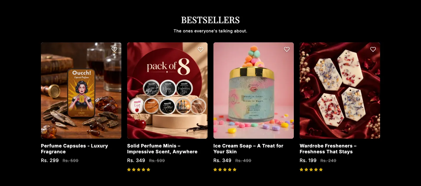 Bestsellers row with perfume capsules, solid perfume minis, a novelty soap and wardrobe fresheners on black Bestsellers row with perfume capsules, solid perfume minis, a novelty soap and wardrobe fresheners on black