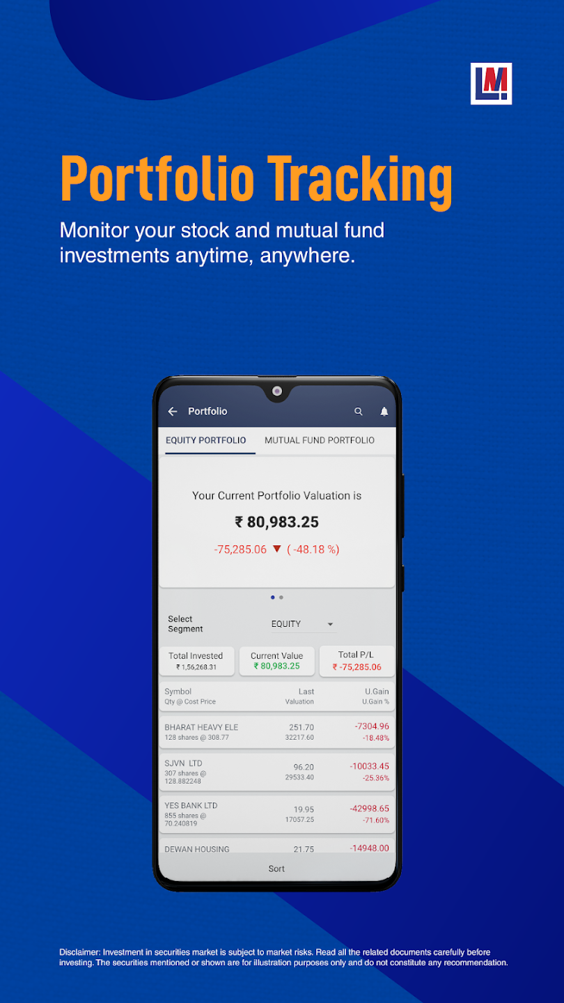 Latin Manharlal InvestMart mobile app portfolio tracking screen Latin Manharlal InvestMart mobile app portfolio tracking screen