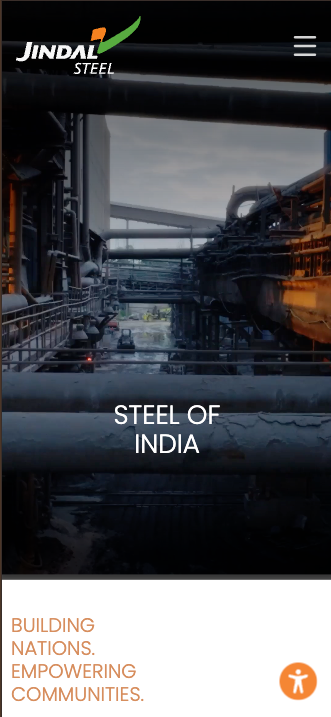 Jindal Steel — Mobile Responsive Website Jindal Steel mobile responsive website showing steel manufacturing and Steel of India
