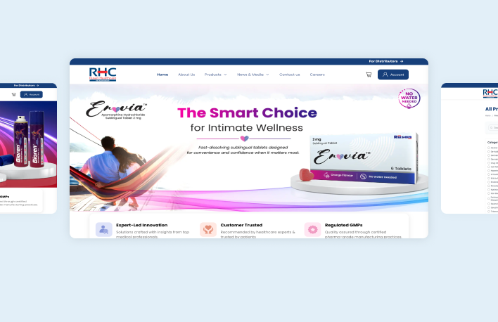 Rusan Healthcare pharmaceutical website showing the Ervia homepage banner Rusan Healthcare pharmaceutical website showing the Ervia homepage banner
